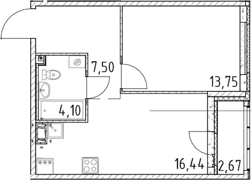 1-комнатная квартира 41.79 м², 10/17 эт., ЖК «Город Первых»